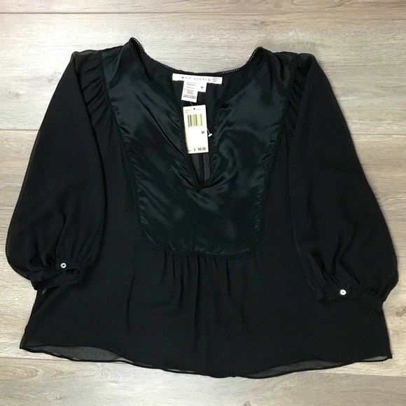 NWT Max Studio Sheer Tuxedo Blouse Black Silk Size Medium - Picture 4 of 8